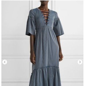 LA LIGNE La Bohème lace-up striped cotton-blend maxi dress - XS